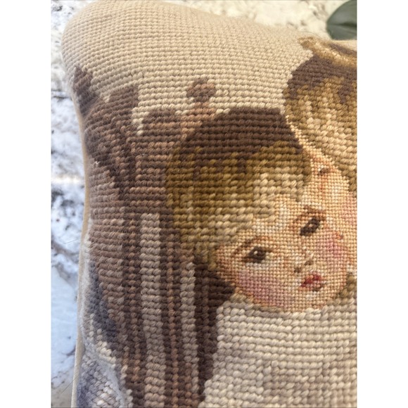 Vtg Lillian Vernon Wool Needlepoint Petit Throw Pillow Mother Child Velvet Back - Picture 10 of 13